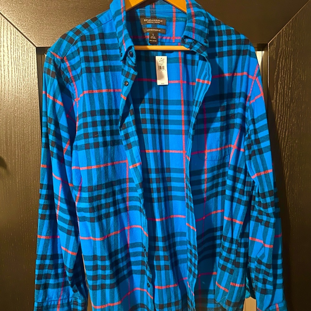 Banana Republic Blue and Black Casual Button Down Shirt